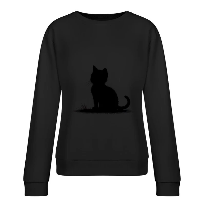 Minimalist Black Cat Silhouette Art Female Pullover Sweatshirt