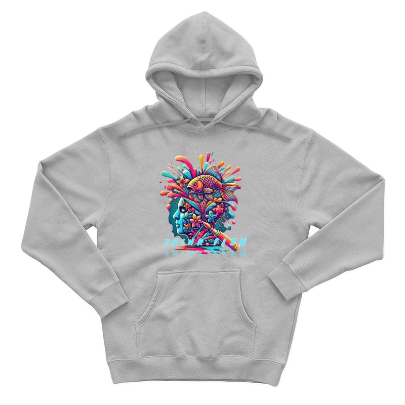 Psychedelic Mind Splash with Fish and Flowers Male Pullover Hoodie