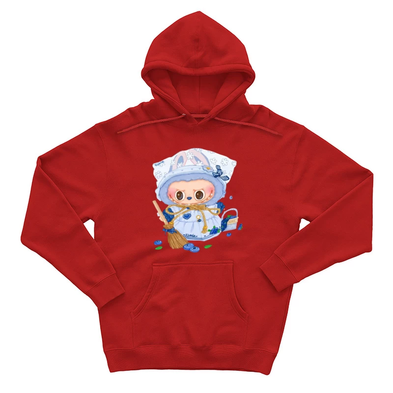 Niedliches Kaninchen mit Besen in Blau und Weiß Herren Pullover Hoodie
