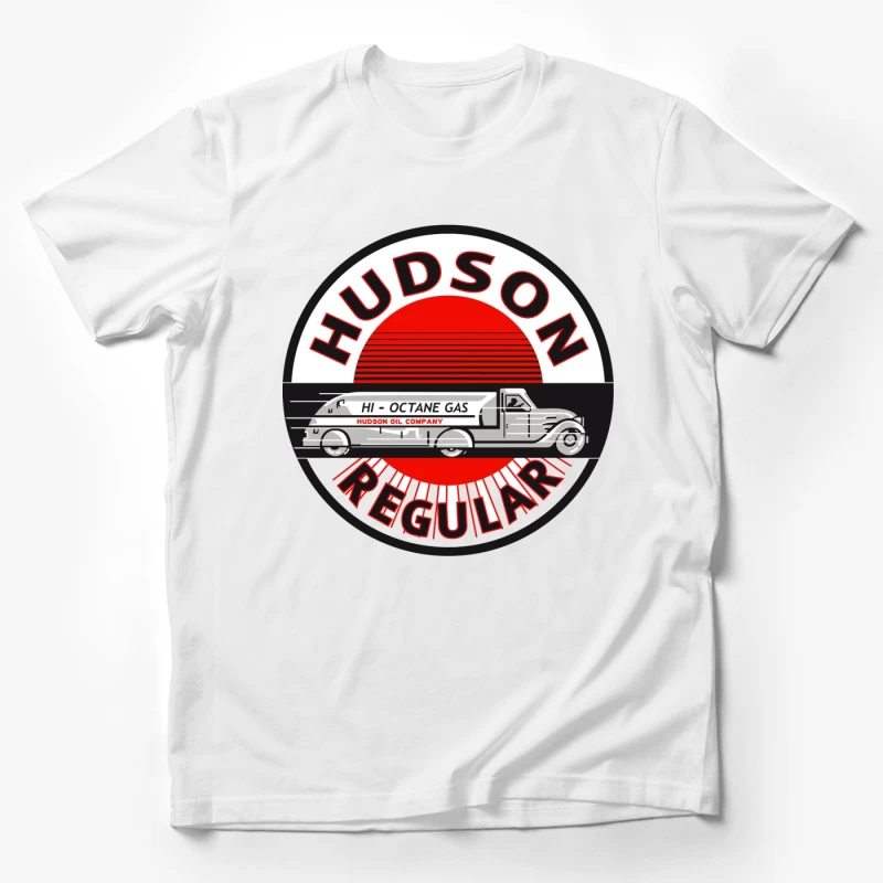 Vintage Hudson Regular Gas Station Logo with Art Deco Fuel Truck Design Male T-Shirt