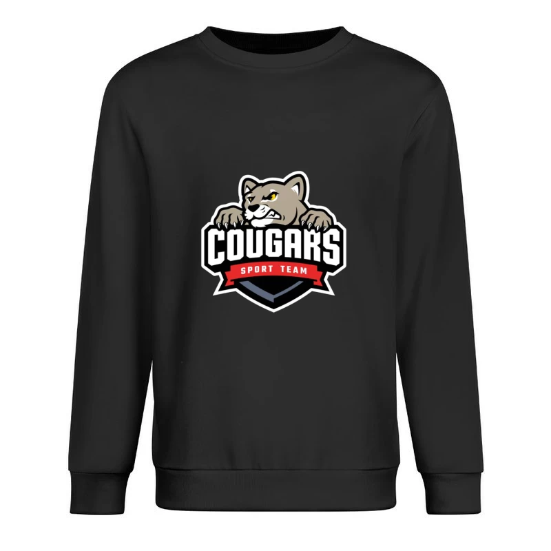 Fierce Cougar Sports Team Logo with Red Banner Male Pullover Sweatshirt