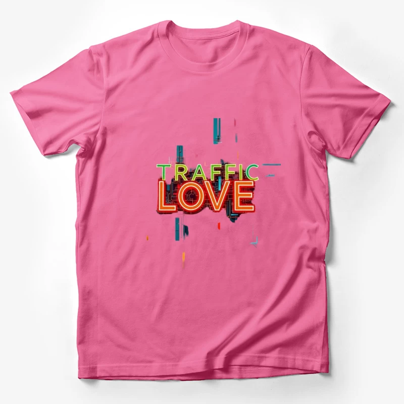 Neon Traffic Love Typography with Glitch Effect Male T-Shirt