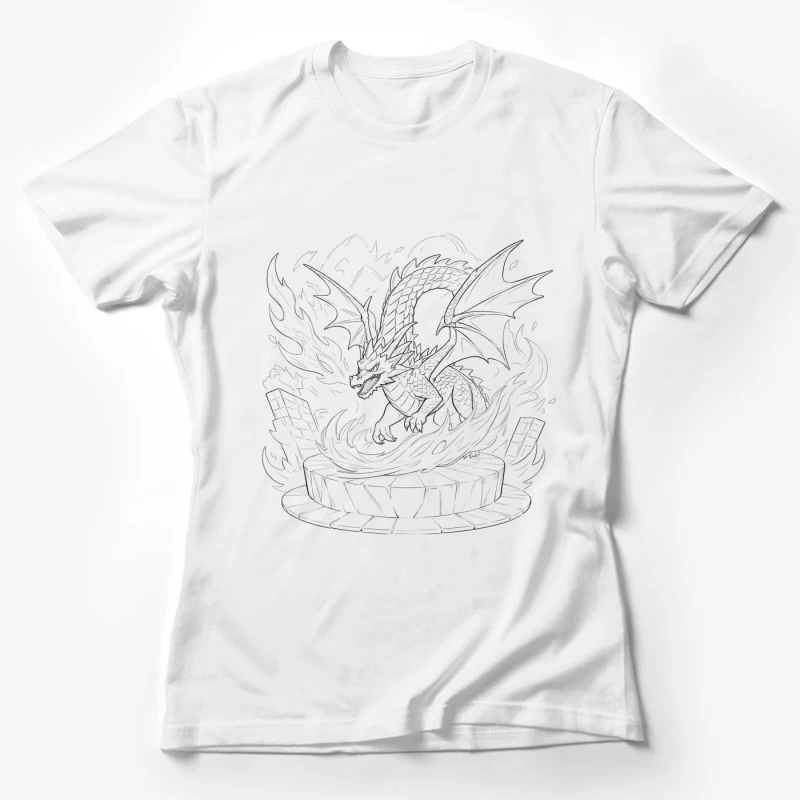 Mighty Dragon Ascending Amidst Flames Female T-Shirt