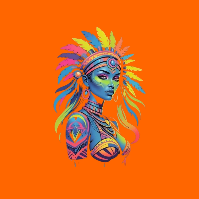Colorful Tribal Portrait with Headdress Mouse Pad