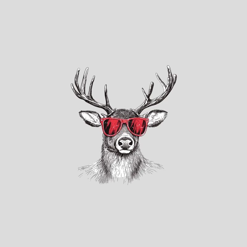 Cool Deer with Red Sunglasses Black and White Illustration Baseball Cap