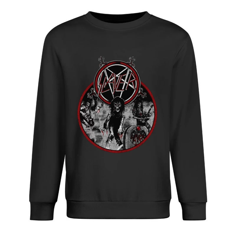 Slayer Heavy Metal Band Logo with Dark Horror-Themed Artwork Male Pullover Sweatshirt