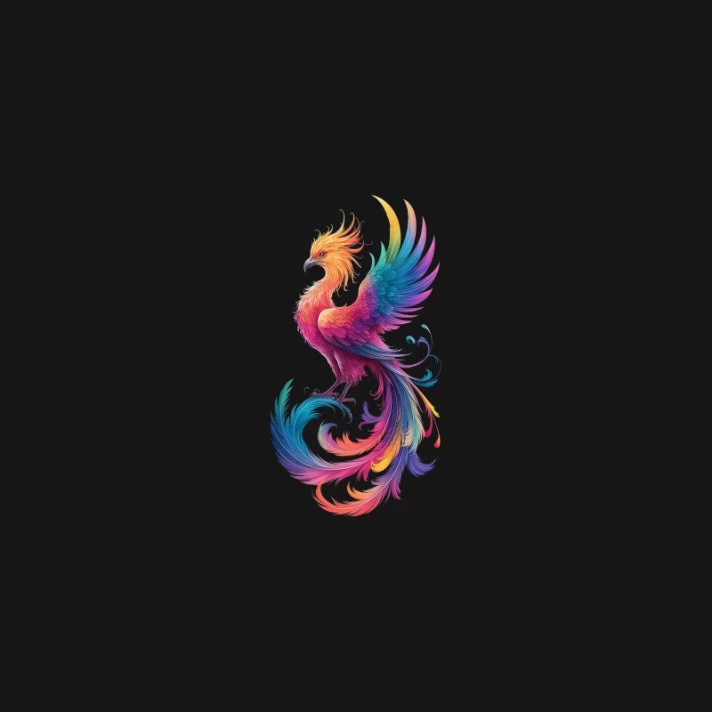 Majestic Rainbow Phoenix: A Vibrant Fantasy Creature Desk Mat