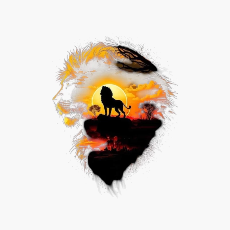 Majestic Lion Silhouette with Sunset Landscape Cotton Tote Bag
