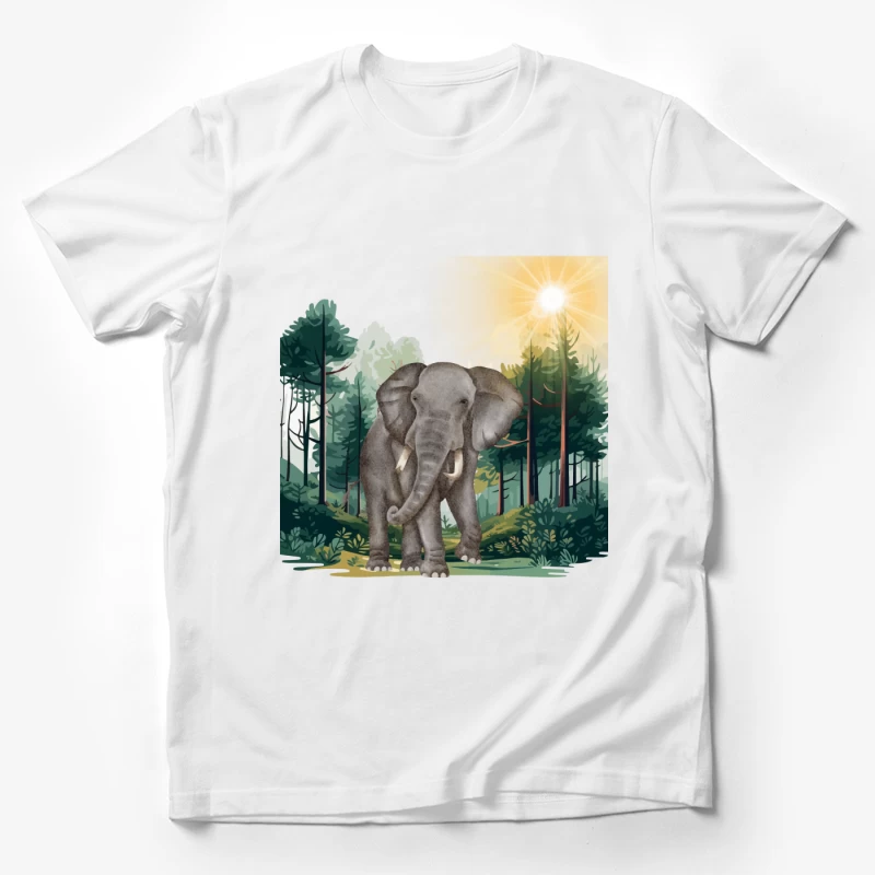 Majestic Elephant Walking in Tropical Forest Male T-Shirt