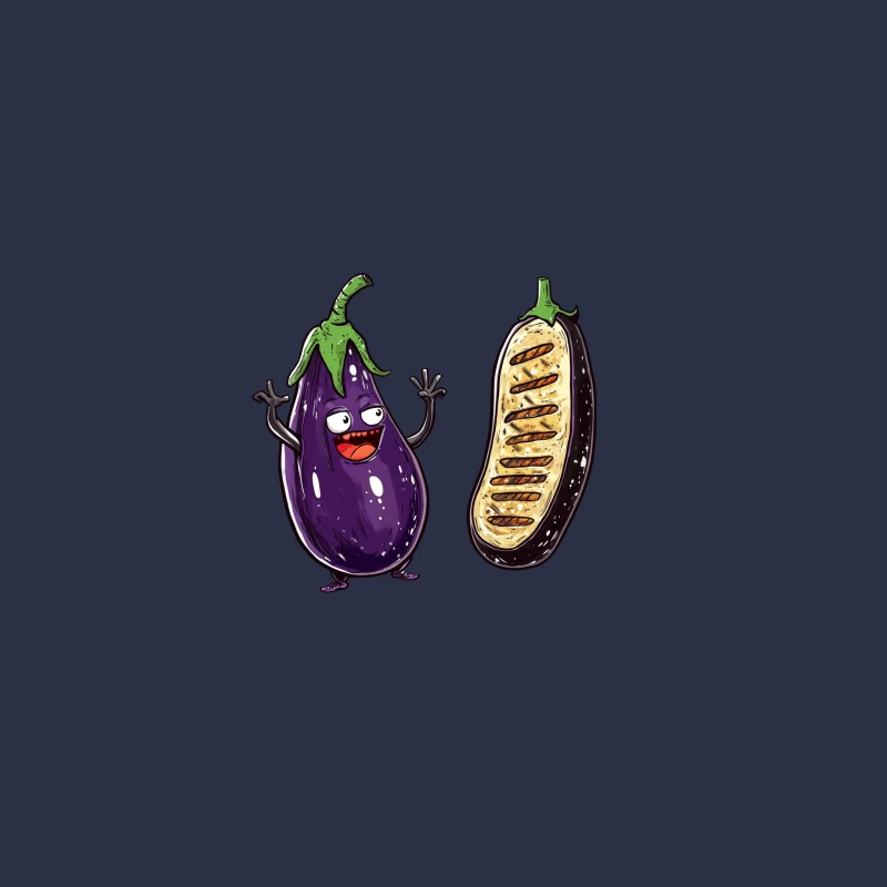 Cute Cartoon Eggplant Character with Grilled Slice Illustration Bucket Hat
