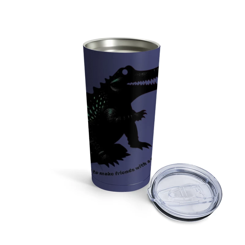 Friendly Black Dinosaur Silhouette with Friendship Quote Travel Mug