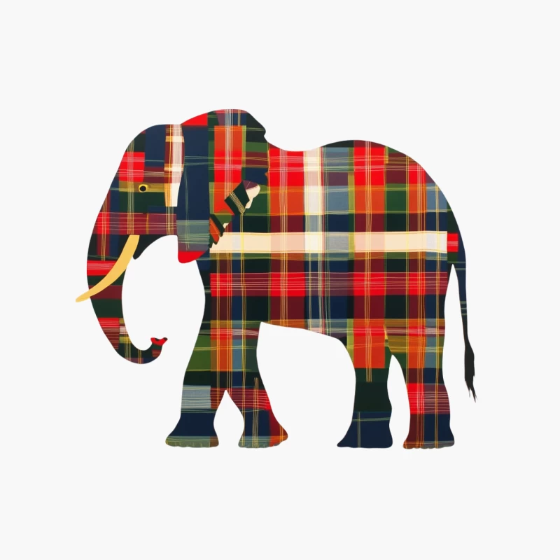 Decorative Plaid Elephant in Scottish Tartan Style Art Design Cotton Tote Bag
