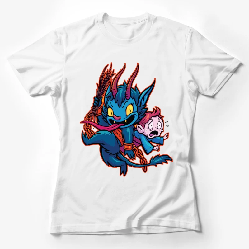 Playful Demon with a Child Female T-Shirt