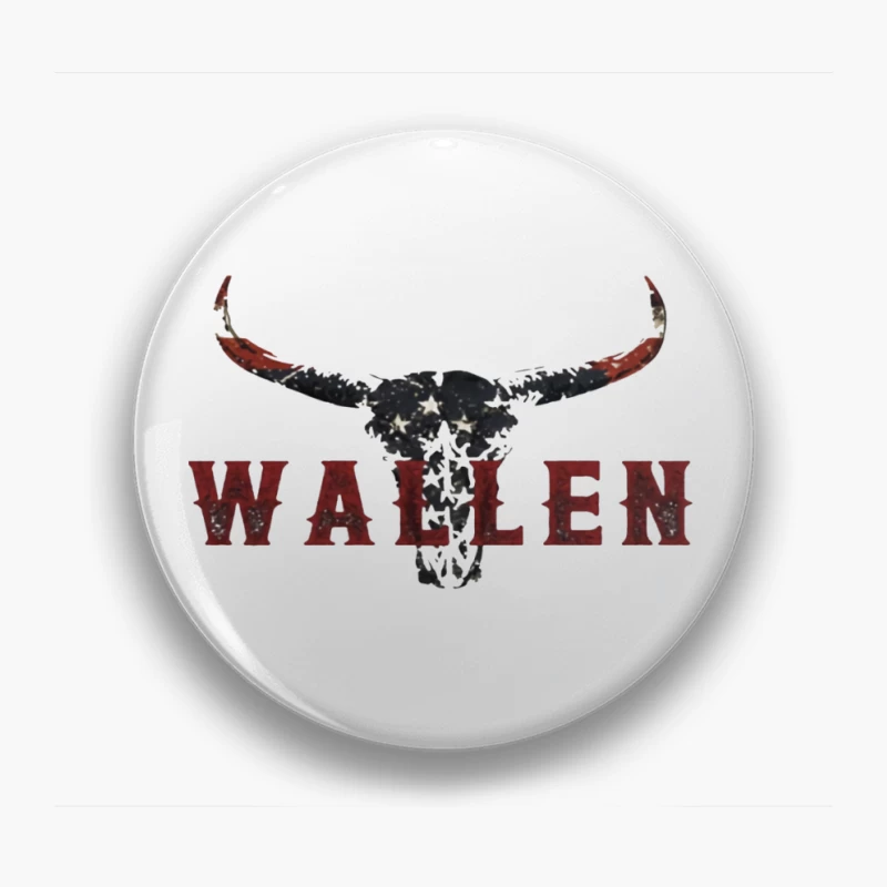 American Patriotic Western "Wallen" Logo with Flag-Patterned Bull Skull Pin