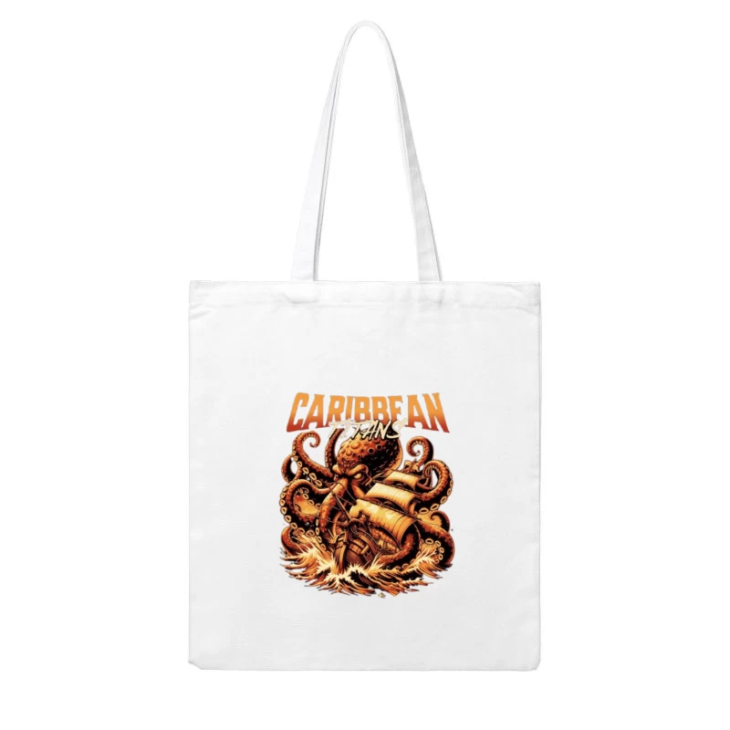 Giant Caribbean Octopus Attacking Sailing Ship Illustration Cotton Tote Bag