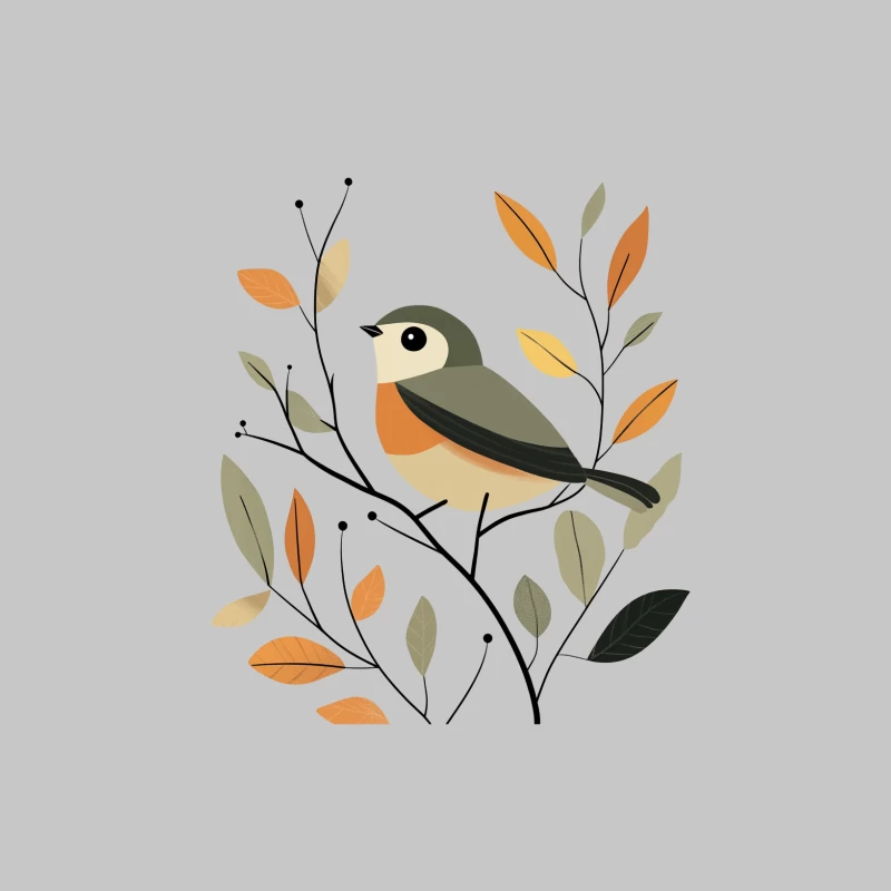 Stylized Bird Perched Among Autumn Leaves Female Long Sleeve T-Shirt