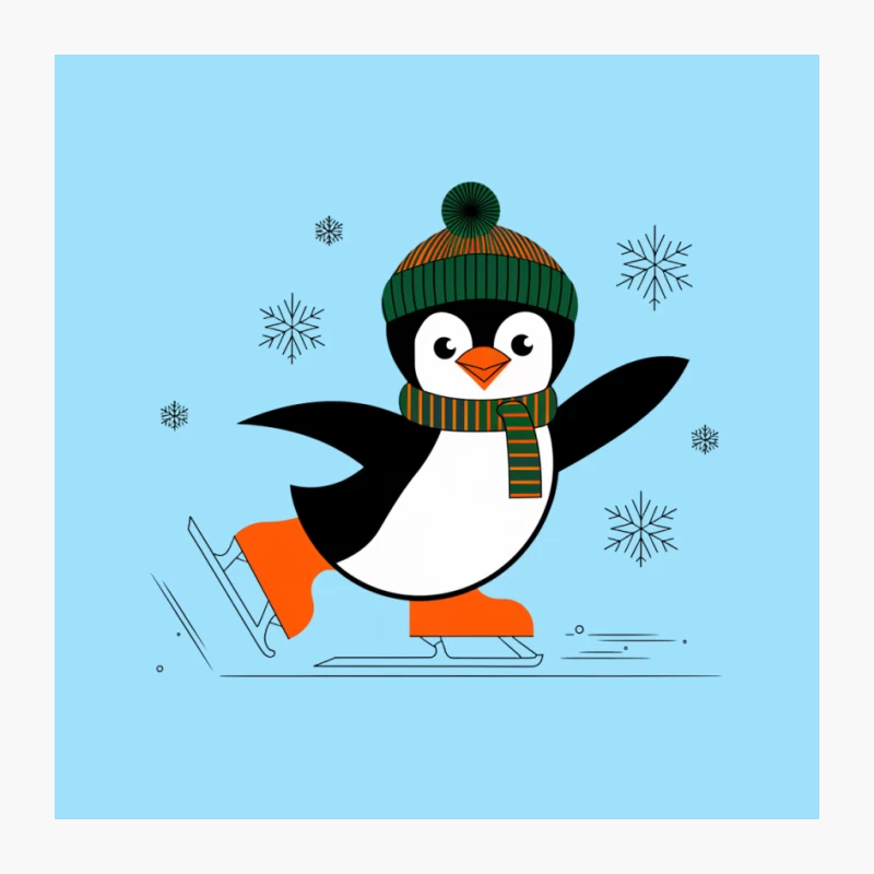 Cute Cartoon Penguin Ice Skating in Winter Wear Pin