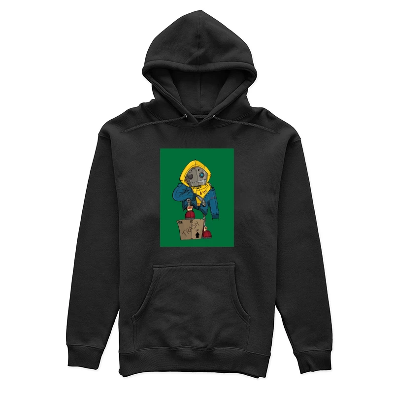 Cute Robot in Yellow Hoodie with Cardboard Box Female Pullover Hoodie