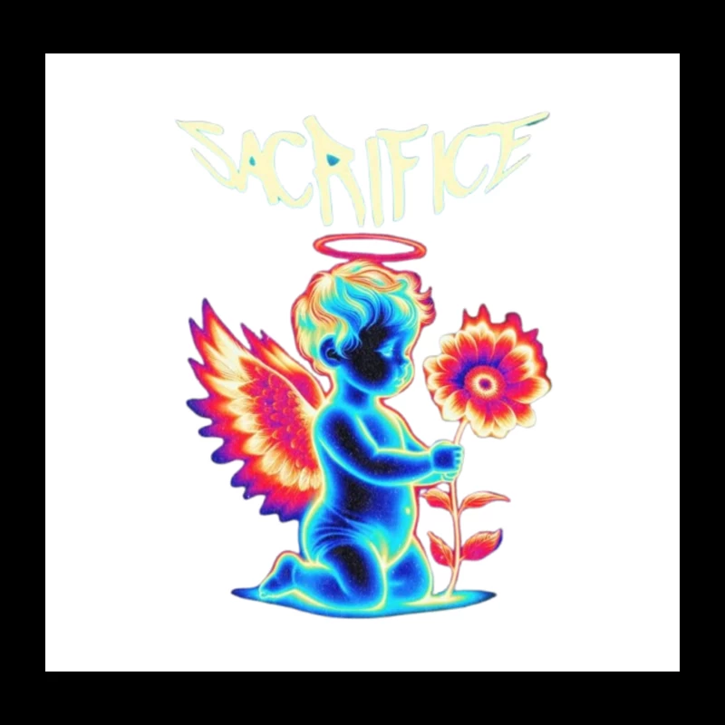 Neon Angel with Rainbow Wings - Sacrifice Art Throw Pillow