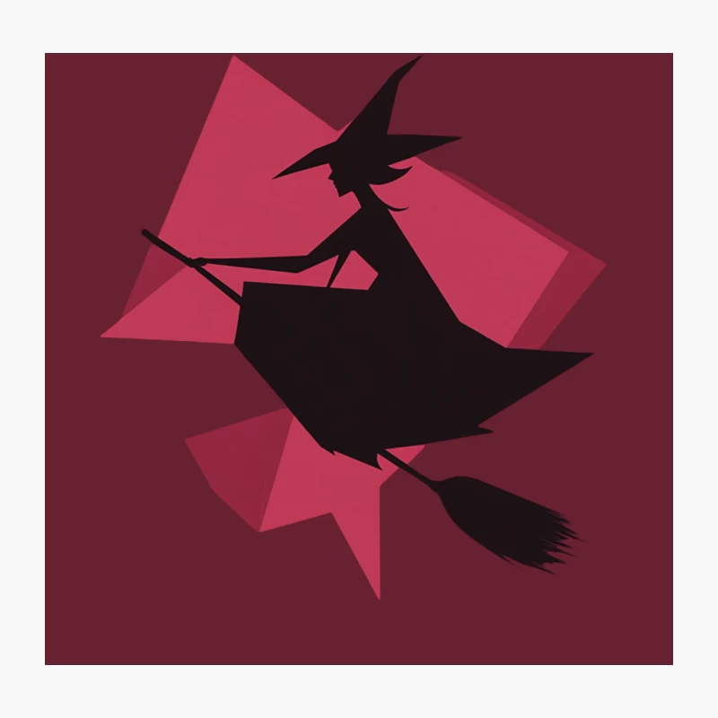 Geometric Witch Silhouette: Halloween Illustration in Pink and Black Throw Pillow