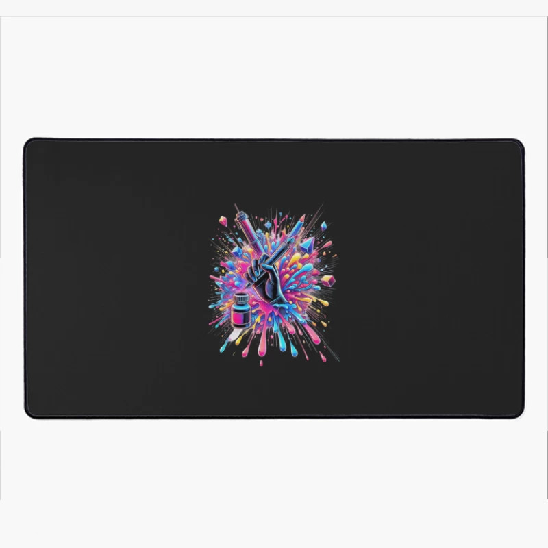 Artistic Medical Syringe with Vibrant Color Explosion Desk Mat