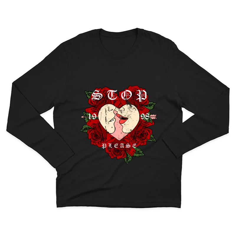 Design romantique avec cœur et roses Homme Manches Longues T-Shirt