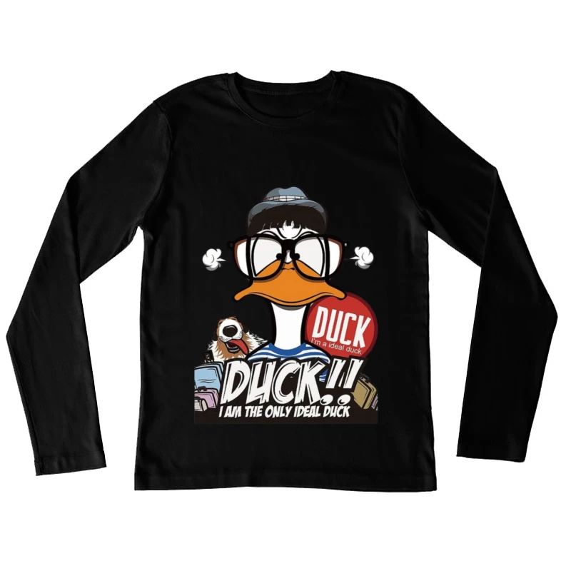 Comic-Ente mit Hund Damen Langarm T-Shirt