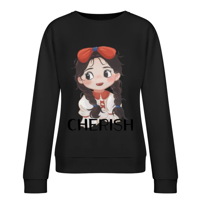 Niedliches Mädchen mit Zöpfen und Schleife Damen Pullover Sweatshirt