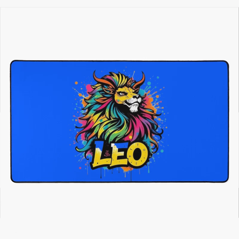 Colorful Leo Zodiac Lion Art Desk Mat