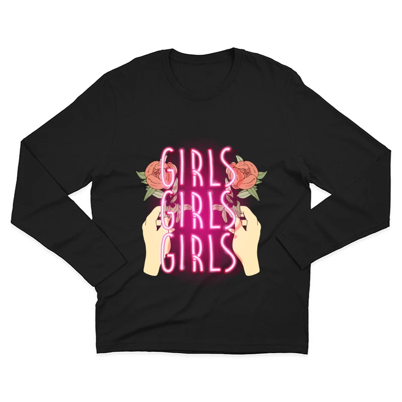 Néon rose avec fleurs et mains Homme Manches Longues T-Shirt
