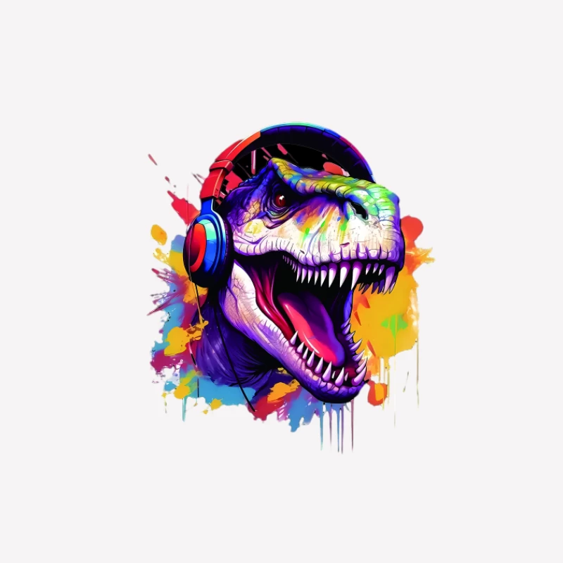 Dinosaurier mit Kopfhörern in bunten Farben Damen T-Shirt
