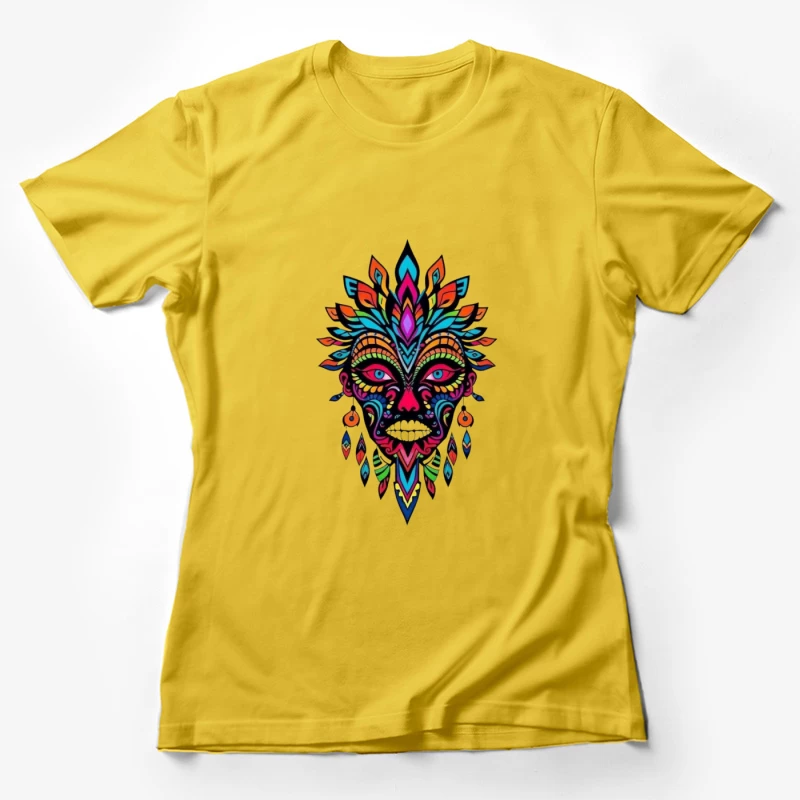 Colorful Tribal Mask Illustration Female T-Shirt