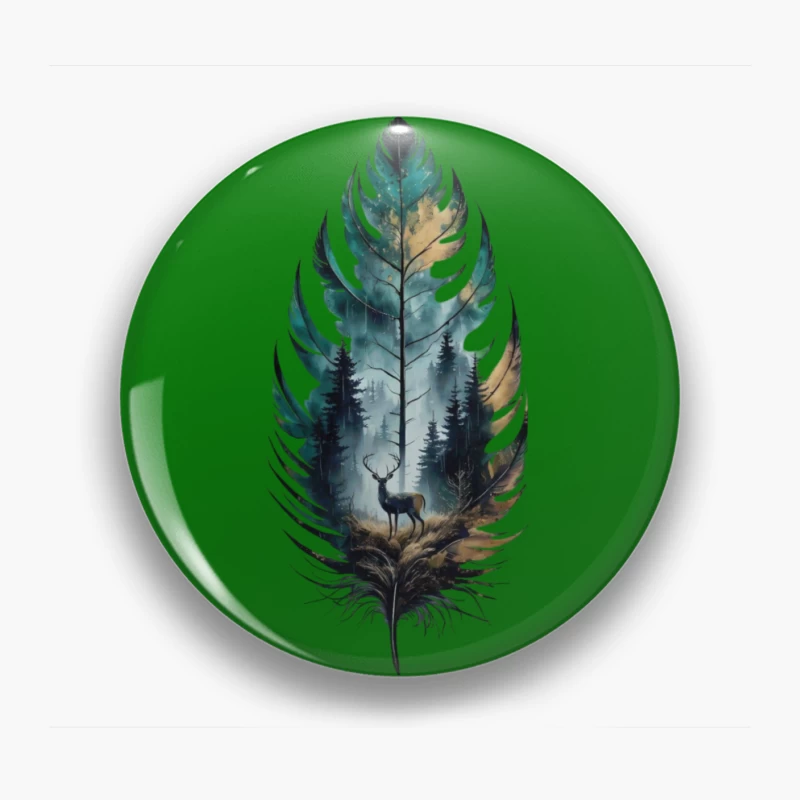 Nature-Inspired Art with Deer and Forest Pin
