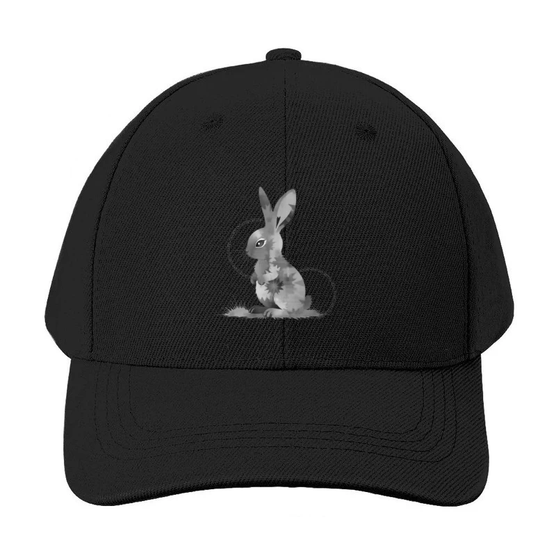 Grayscale Digital Art Illustration of a Sitting Rabbit Baseball Cap