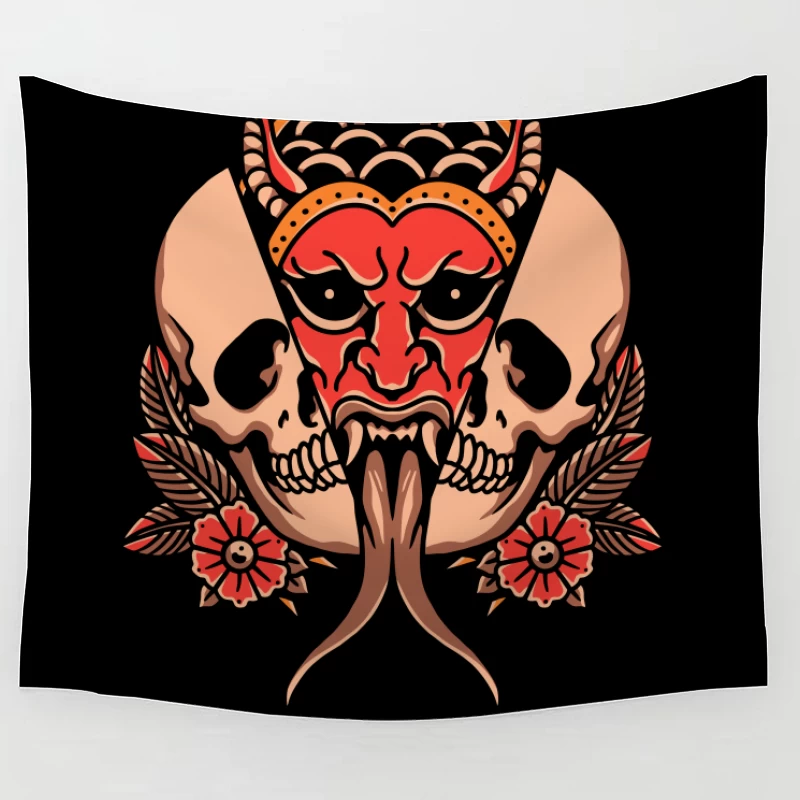 Fierce Demon and Skull Artwork Tapestry