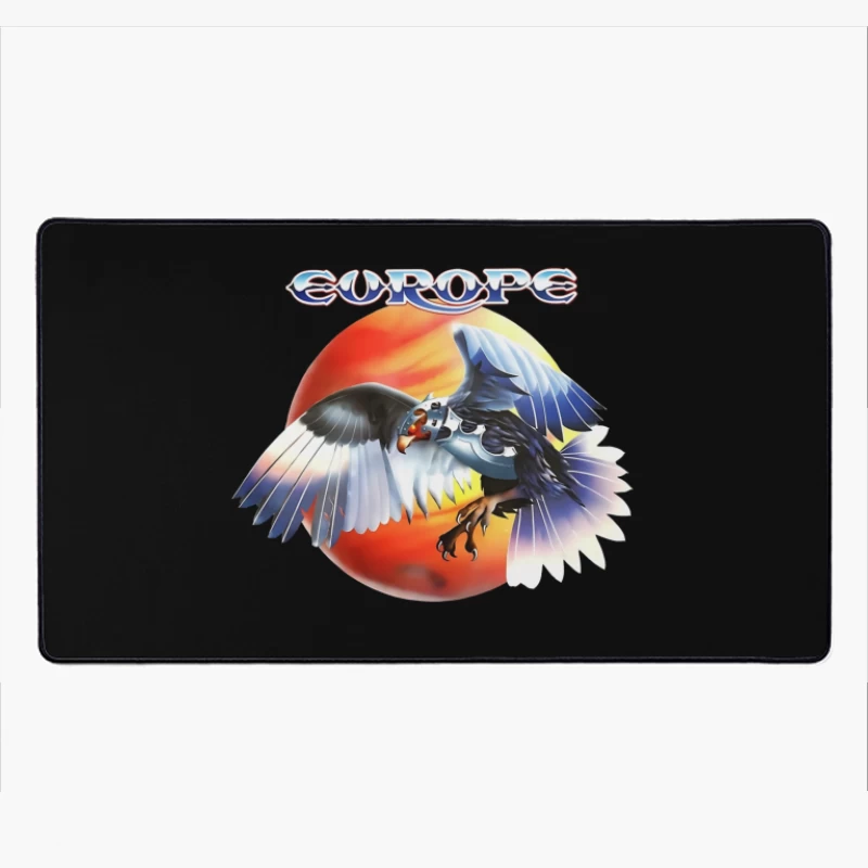 Europe Band Logo with Majestic Eagle Against Sunset Desk Mat