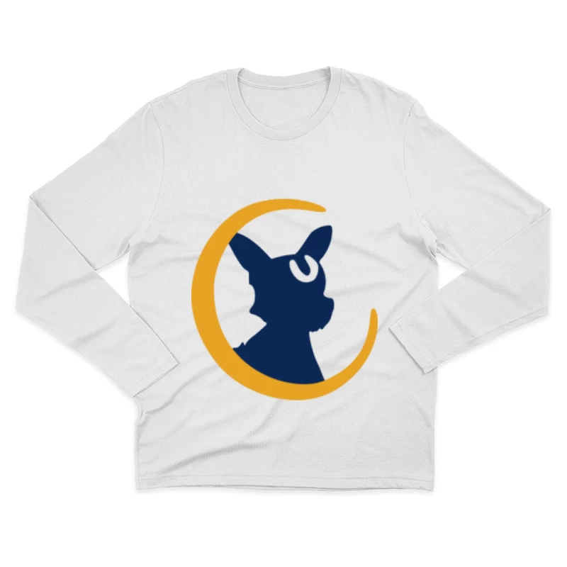 Siluette eines Mond-Katzen-Designs Herren Langarm T-Shirt