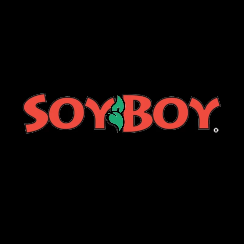 Soyboy Brand Logo with Red Letters and Green Leaf Design Tapestry