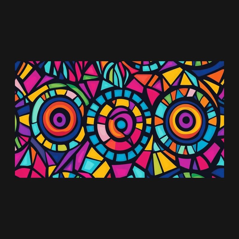 Vibrant Geometric Mosaic: A Psychedelic Circular Abstract Desk Mat