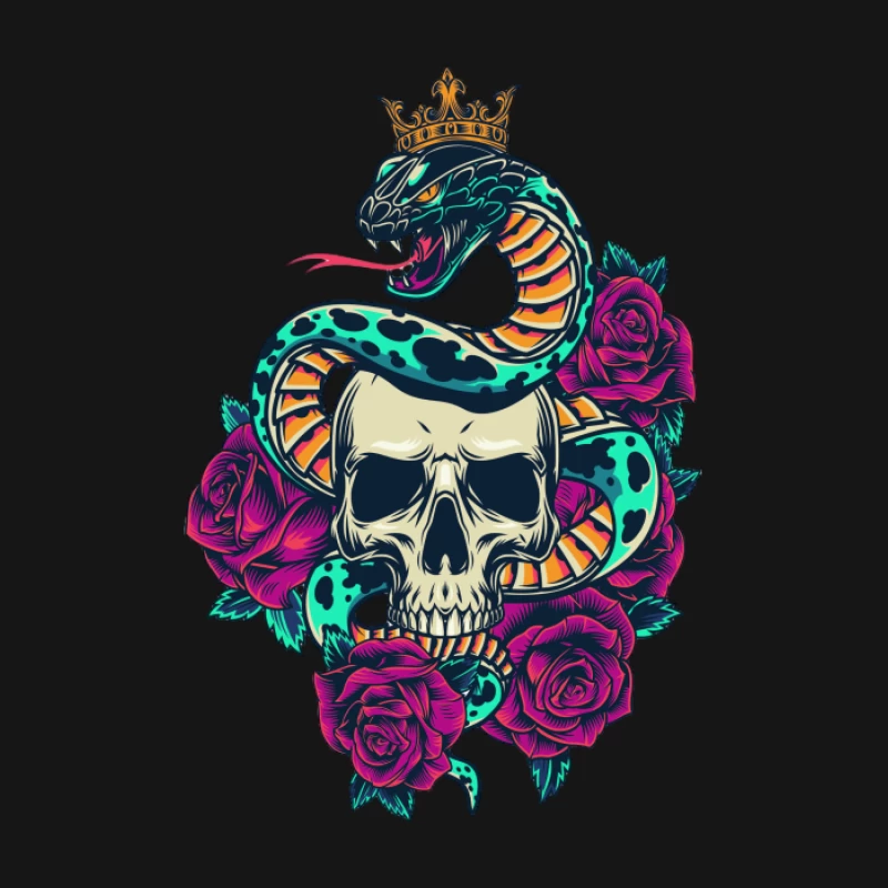 Schlange und Totenkopf mit Rosen Herren T-Shirt