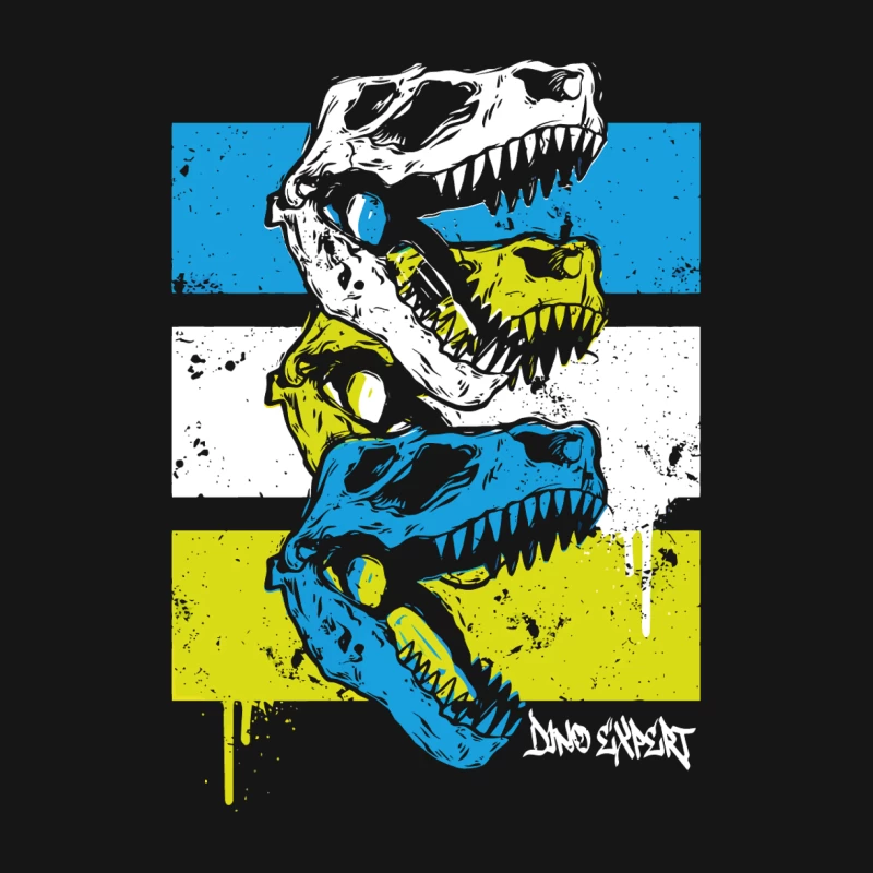 Layered T-Rex Skulls: Grunge Street Art Aesthetic Female T-Shirt