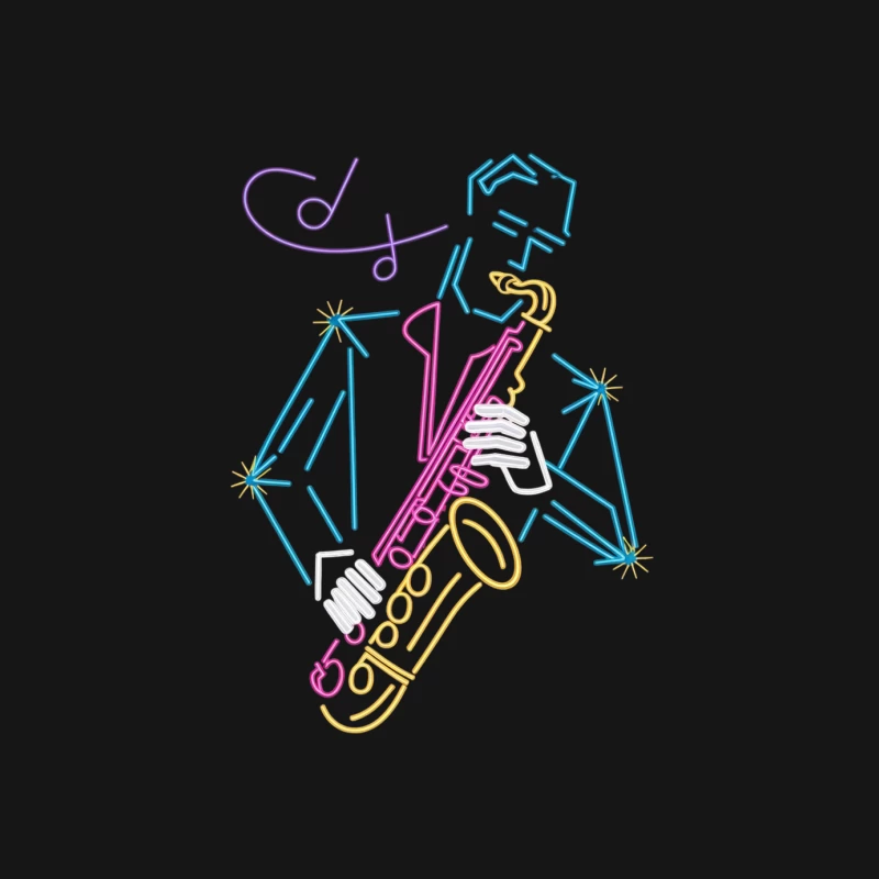 Abstract Neon Saxophone with Musical Notes Line Art Female Long Sleeve T-Shirt