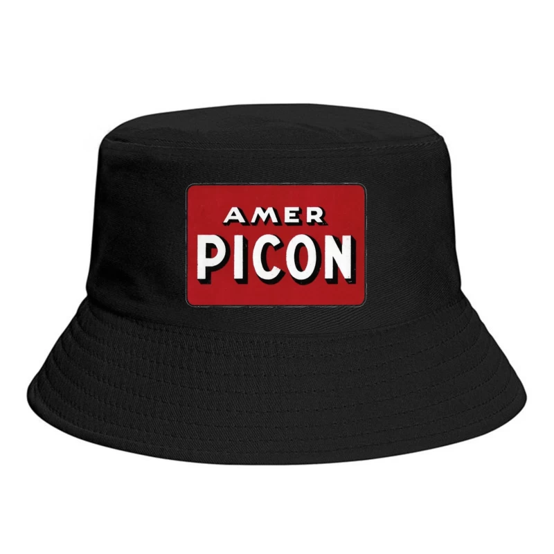 Vintage Amer Picon Logo Typography on Red Background Bucket Hat