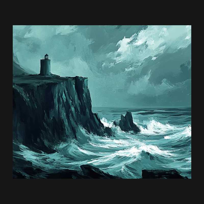 Lighthouse Atop Cliffs in Stormy Seascape Mouse Pad