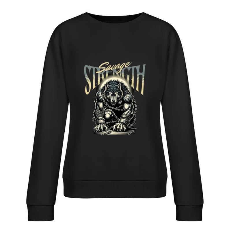 Savage Strength: Chained Werewolf Dark Art Female Pullover Sweatshirt