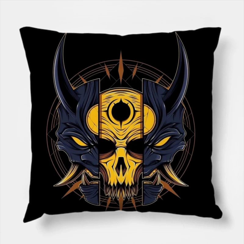 Fantasy Demon Skull Illustration Throw Pillow