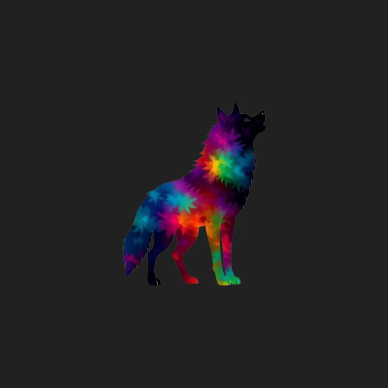 Colorful Howling Wolf Silhouette Bucket Hat