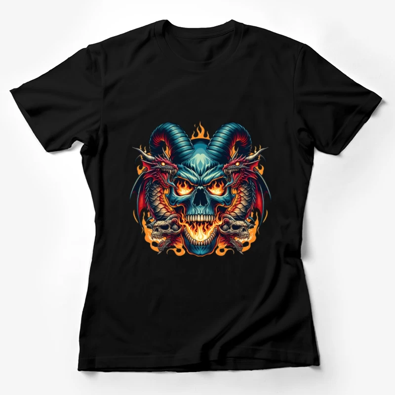 Dämonenschädel mit Drachen und Flammen Damen T-Shirt