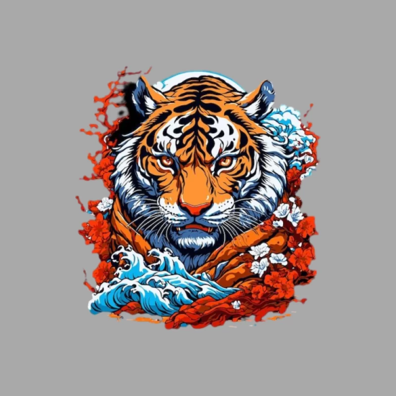 Illustration de tigre avec fleurs et vagues Femme Sweat à capuche