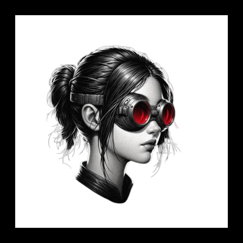 Monochrome Portrait with Red Steampunk Goggles Pin